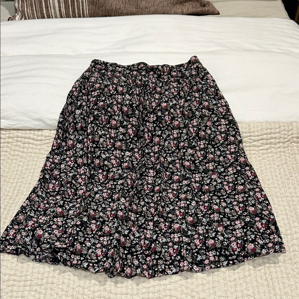 Maison Jules Black and Pink Floral A-Line Skirt
